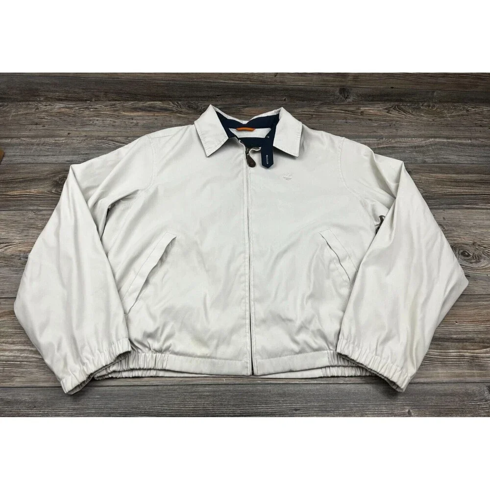 Timberland Weathergear Mens Jacket Beige XL Full Zip Collared Preppy Dadcore‎